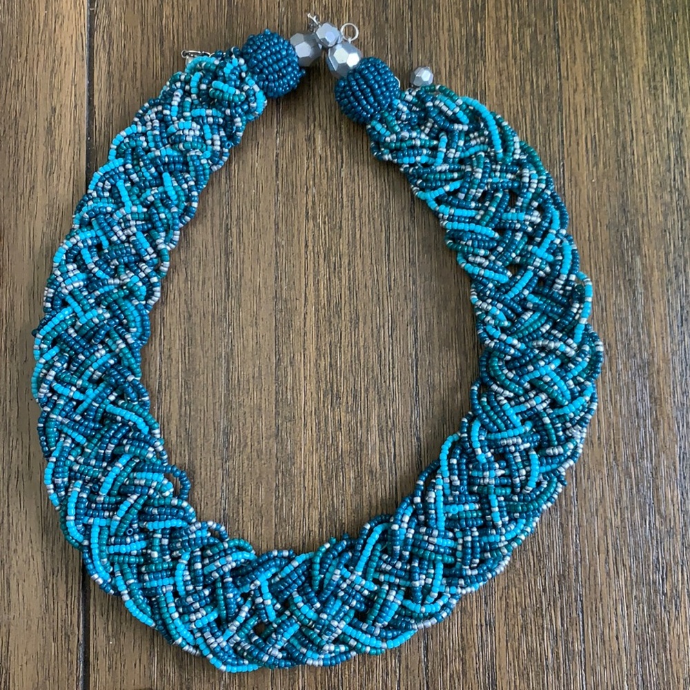 Multi color Blue beaded bib necklace